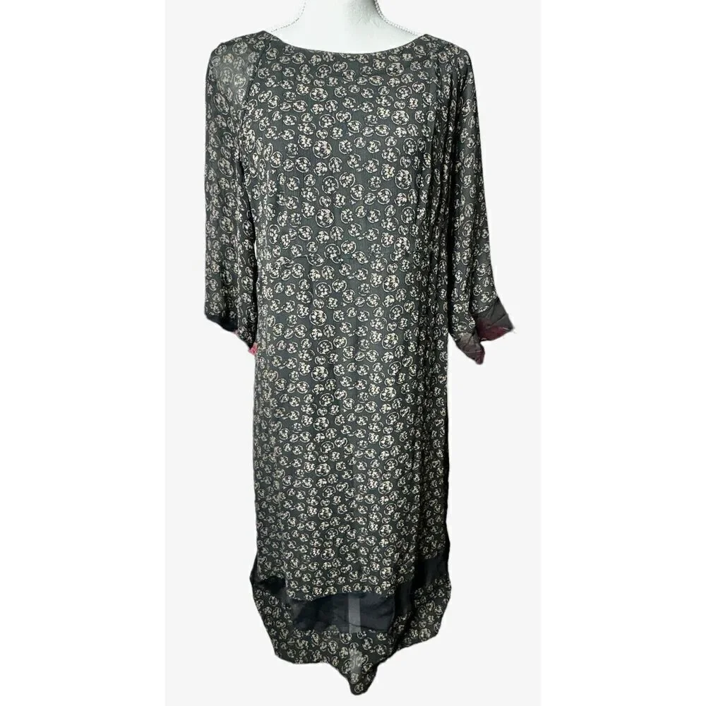 J. Jill  Women’s Green Floral Lined 3/4 Sleeve Shift Maxi Dress Cottagecore Sz M